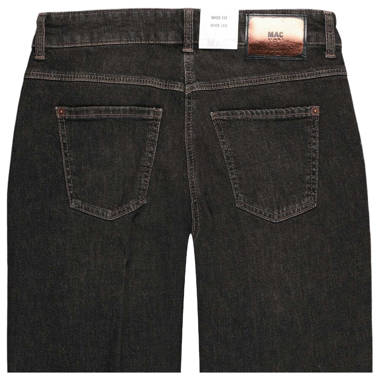 Stretch Damenjeans Wide von MAC in Schwarz angewaschen, detaillierte Rückansicht