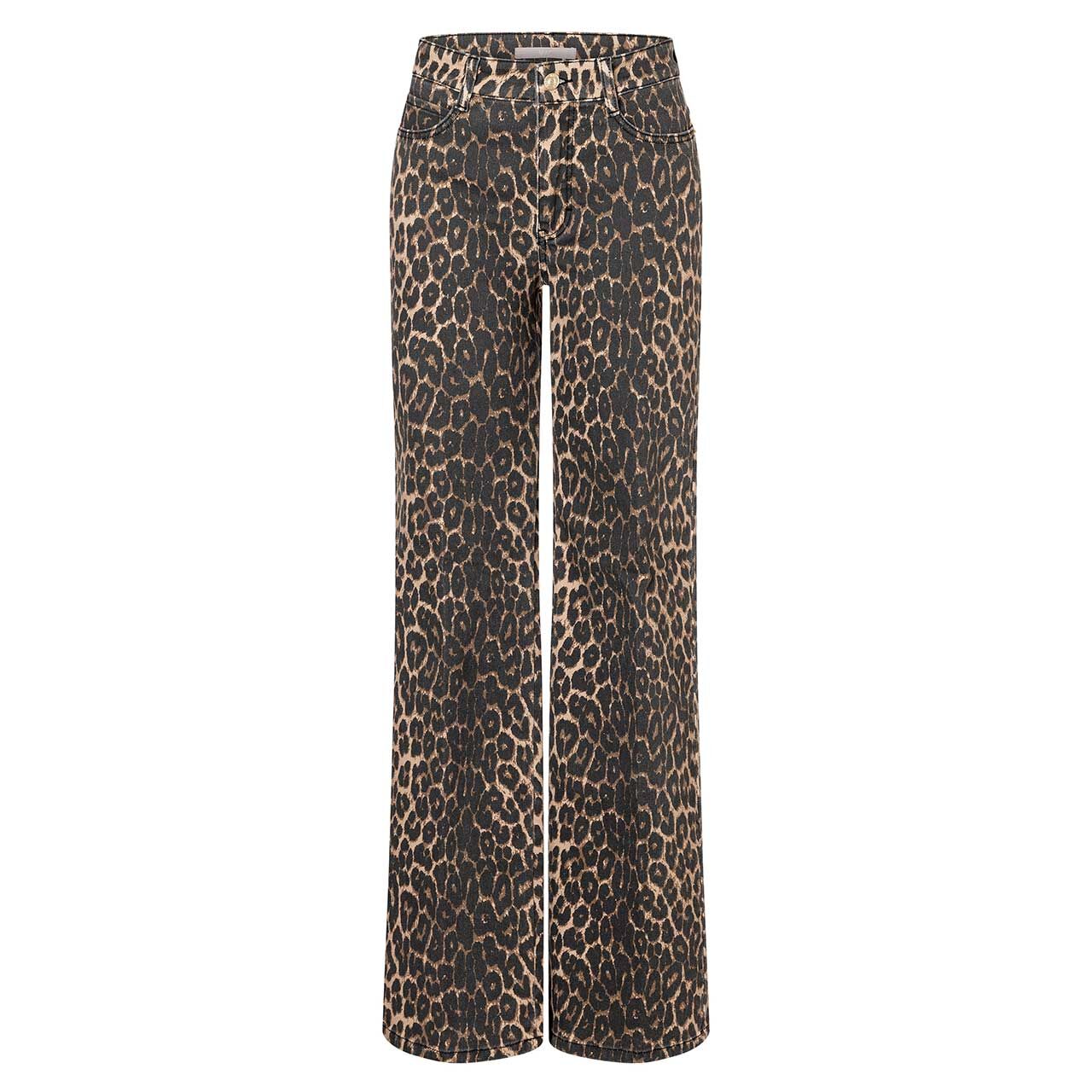 Stretch Damenjeans Wide von MAC in Braun mit Print, Vorderansicht
