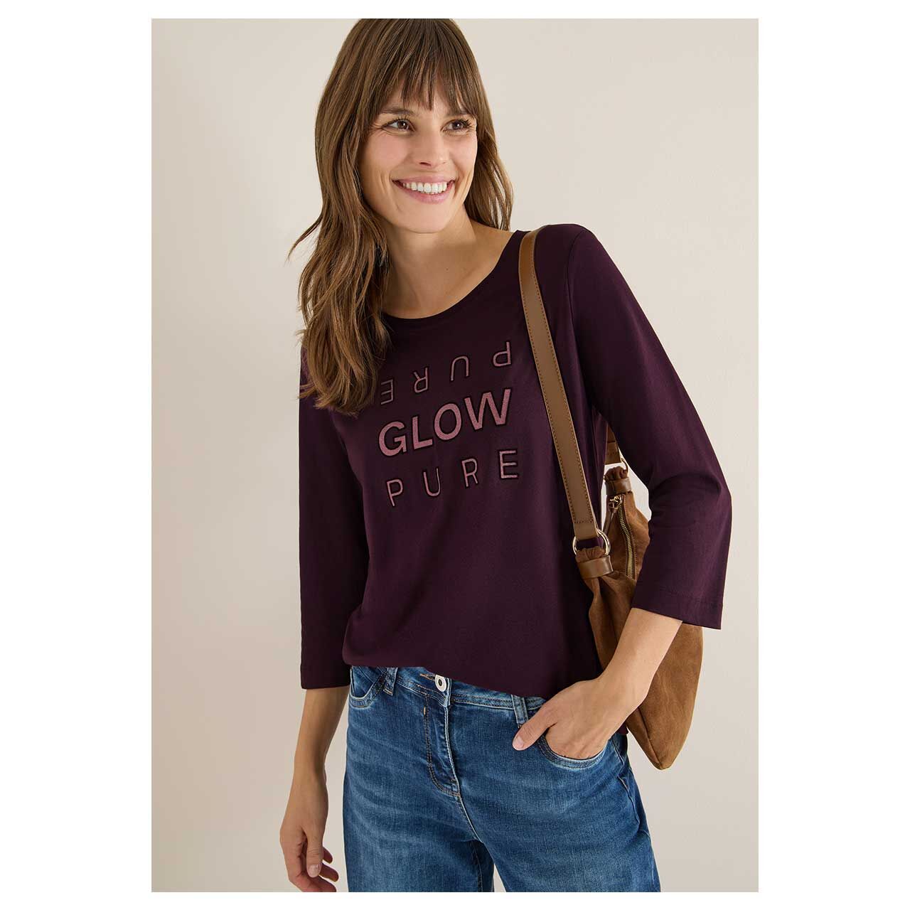 Damen 3/4 Arm Shirt Pure Glow von Cecil in Lila mit Print, Vorderansicht am Model