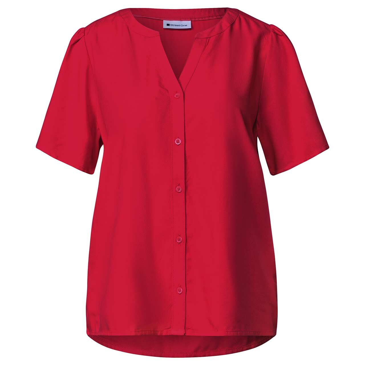 Street One Damen Kurzarm Bluse Splitneck salsa red