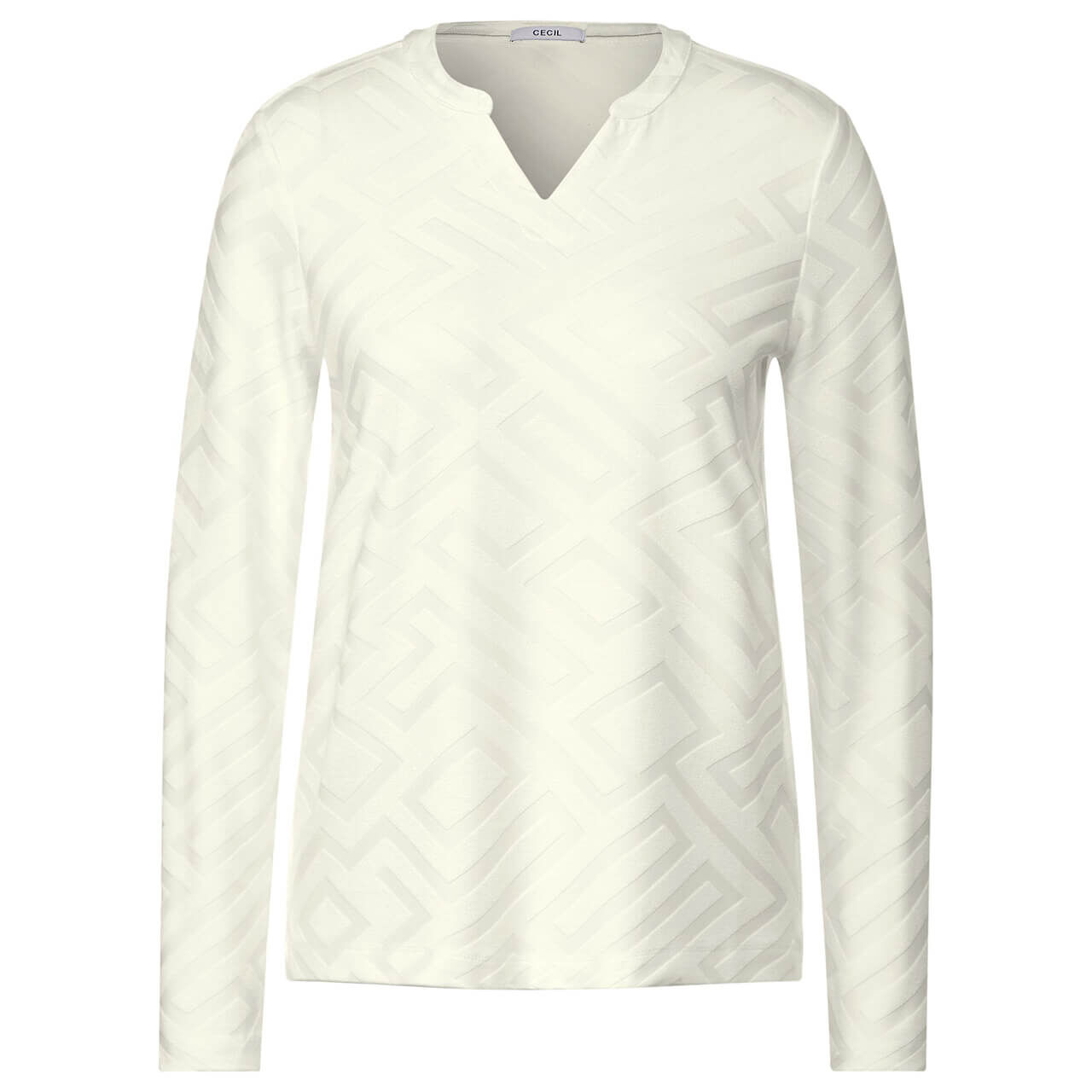 Cecil Damen Langarm Shirt Solid Jacquard Tunic vanilla white