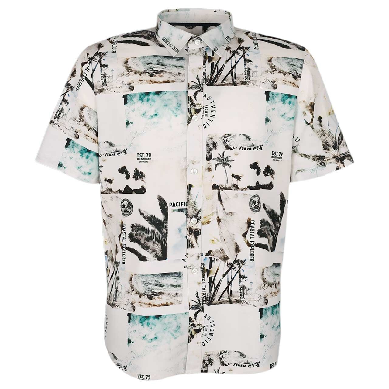 Lerros Herren 1/2 Arm Hemd broken white print