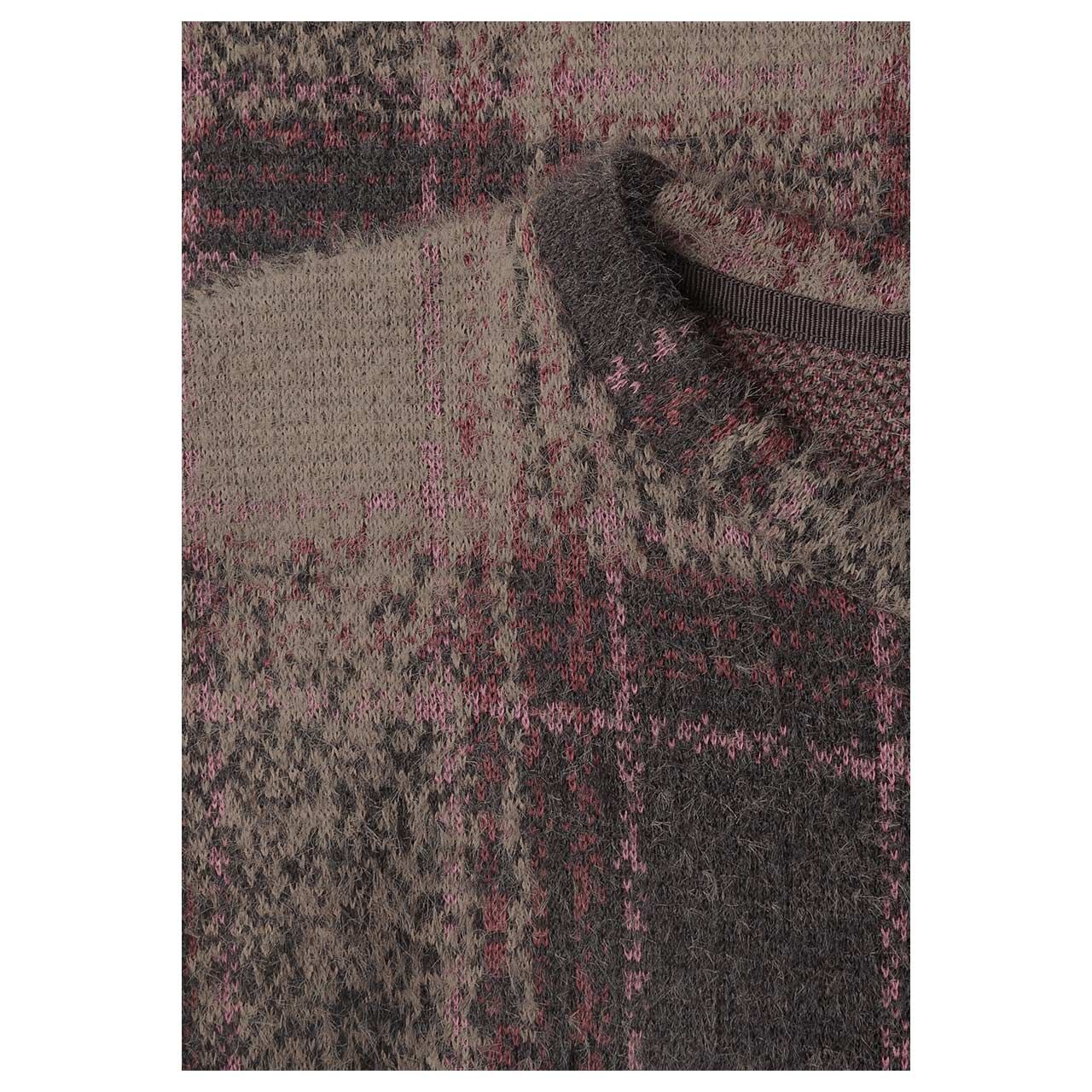 Damen Pullover Soft Multicolor Check Style von Street One in Dunkelbraun kariert, Detailansicht Muster
