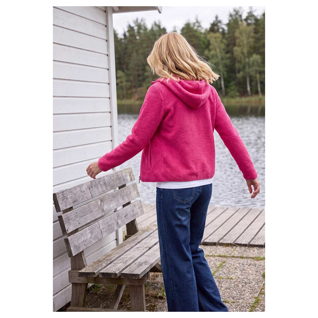 Damen Teddyjacke Solid Jacket von Cecil in Pink, Rückansicht am Model