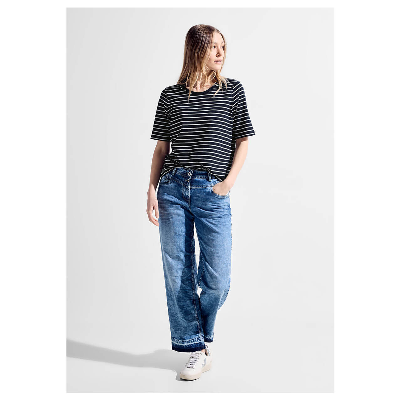 Cecil Damen T-Shirt Stripe Basic Roundneck universal blue