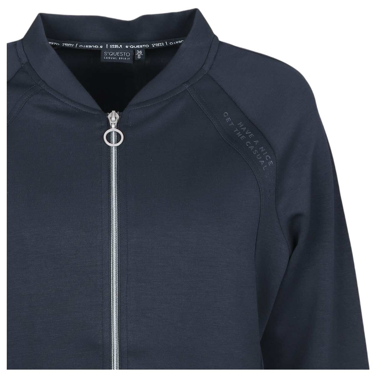 Damen Sweatjacke von Soquesto in Dunkelblau, detaillierte Vorderansicht