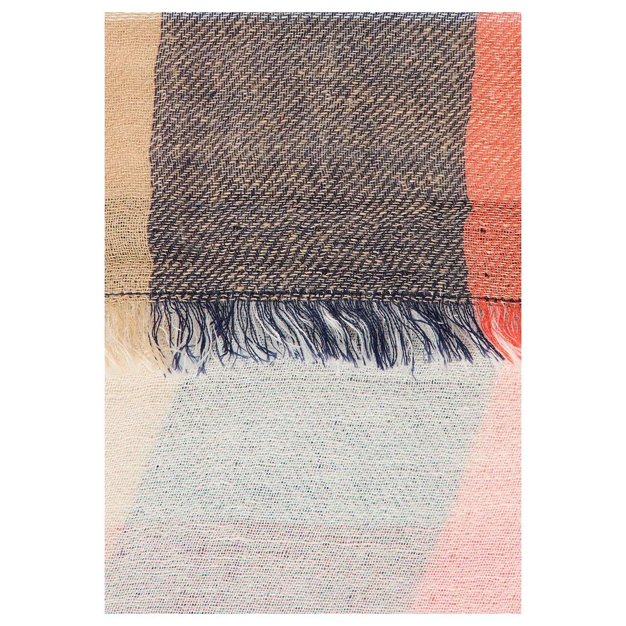 Damen Schal von Camel active in Korallenrot kariert, Detailansicht Fransen