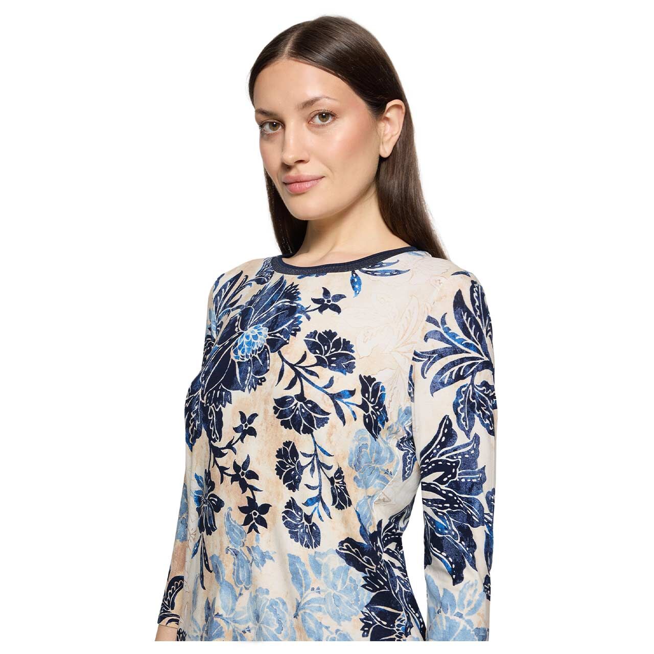 Betty Barclay 3/4 Arm Shirt beige blue floral print