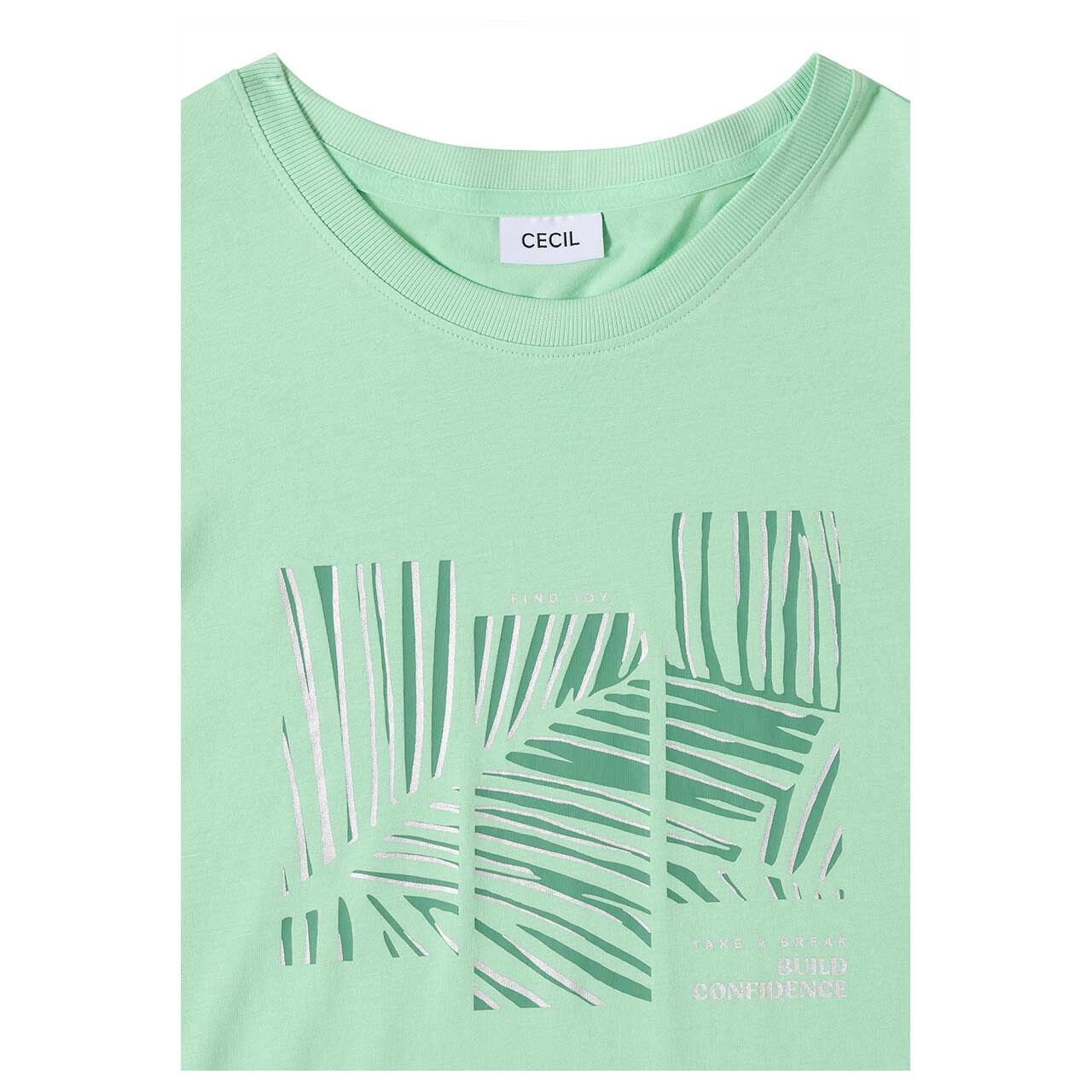 Damen T-Shirt Leaves Print von Cecil in Hellgrün mit Print, Detailansicht Print