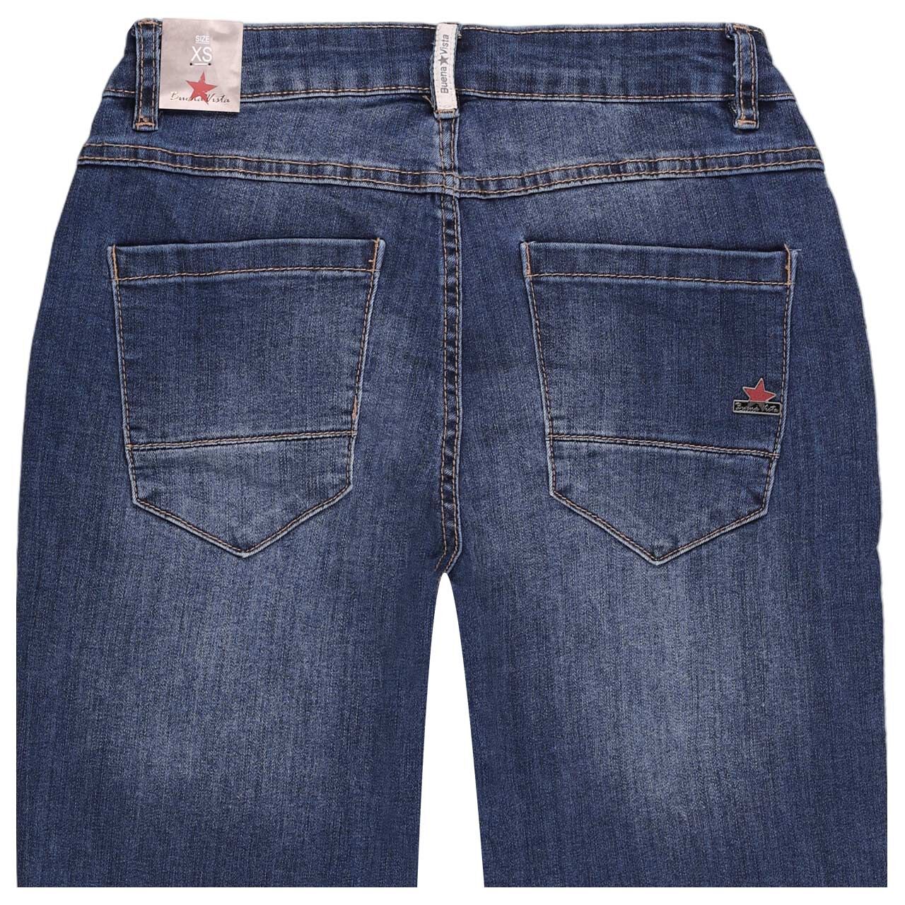 Damen Ankle Jeans Anna C Straight Cropped Stretch Denim von Buena Vista in Blau angewaschen, detaillierte Rückansicht