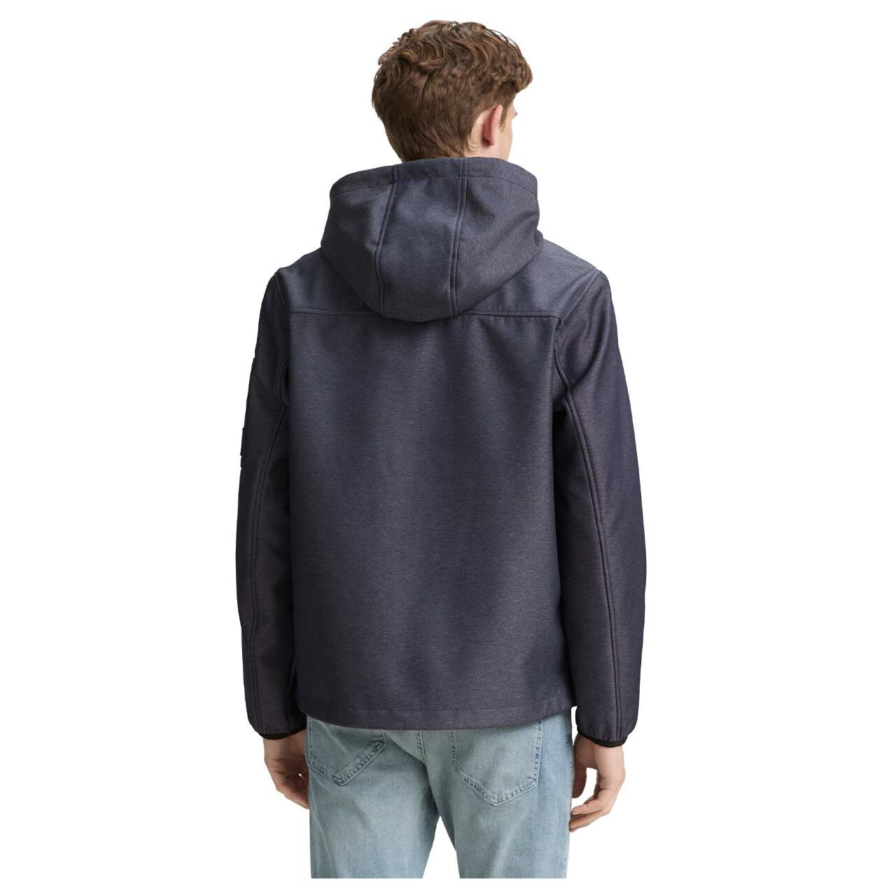 Herren Jacke Softshell Jacket von Tom Tailor in Blau meliert, Rückansicht am Model