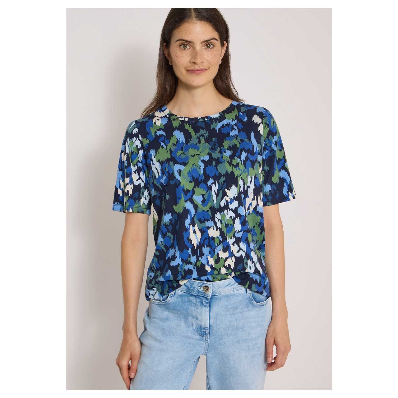 Damen T-Shirt Multi von Cecil in Dunkelblau mit Print, Vorderansicht am Model