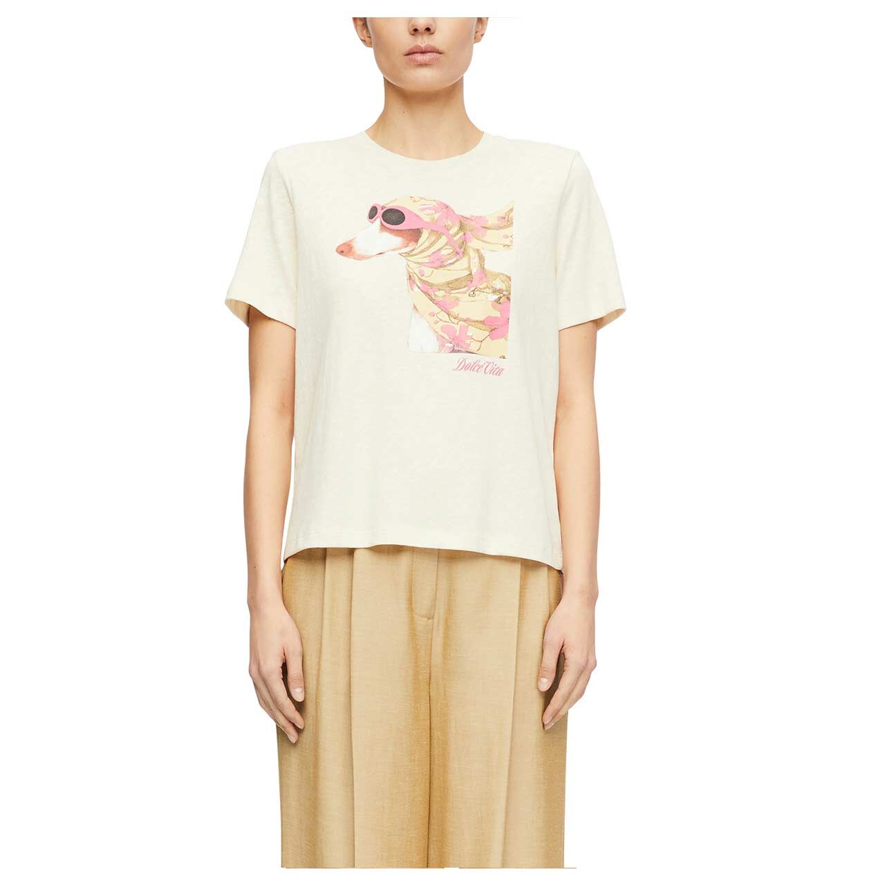 Damen T-Shirt von Comma in Beige mit Print, Vorderansicht Model