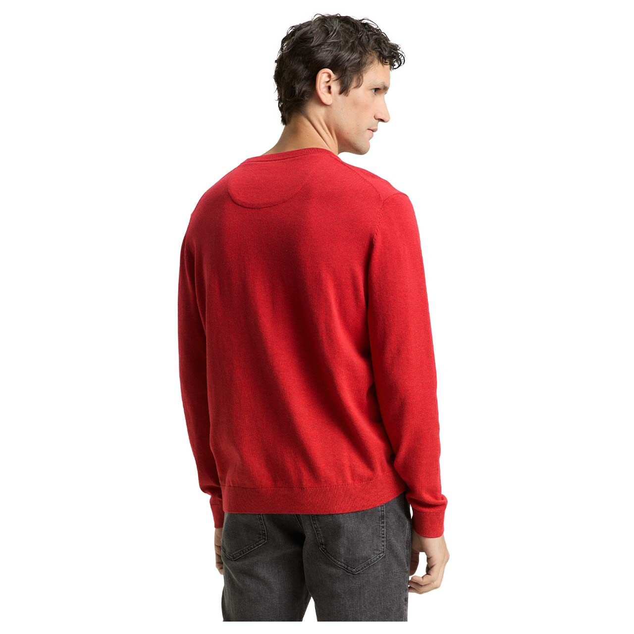 Herren Pullover Basic Crewneck Knit von Tom Tailor in Rot meliert, Rückansicht am Model