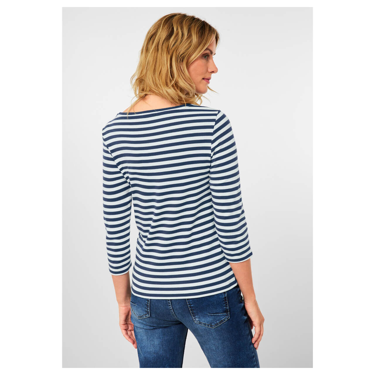 Cecil Basic Boatneck 3/4 Arm Shirt mid blue stripes Cecil Basic Boatneck 3/4 Arm Shirt mid blue stripes
