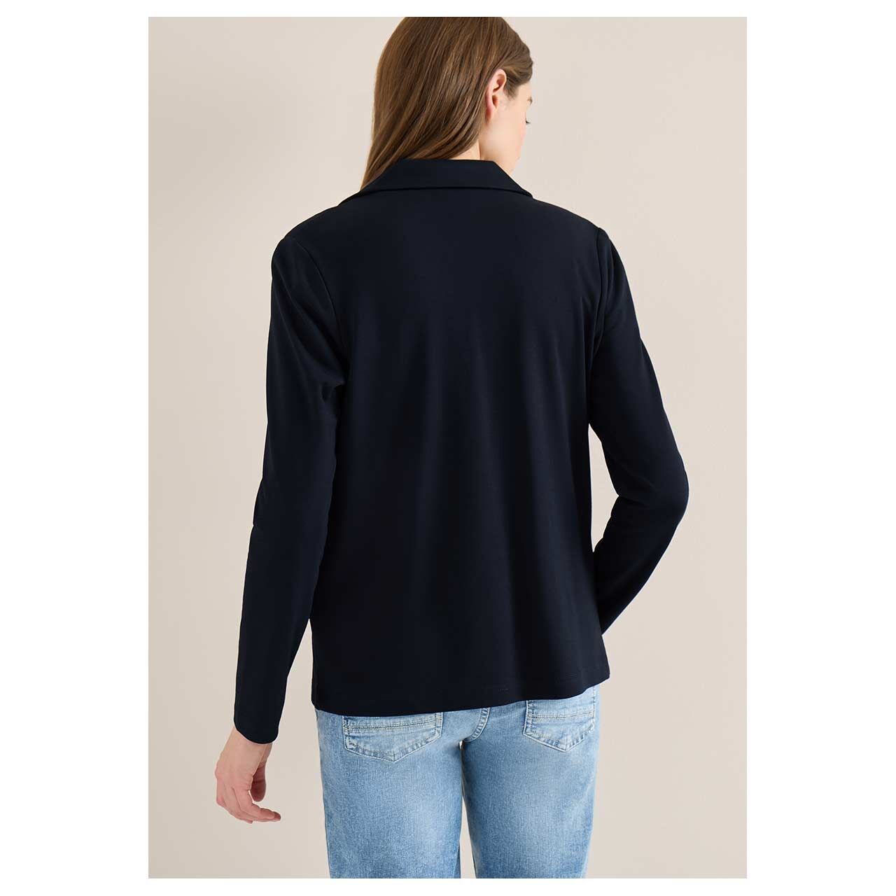 Damen Sweat Blazer Welt Pockets von Cecil in Dunkelblau, Rückansicht am Model