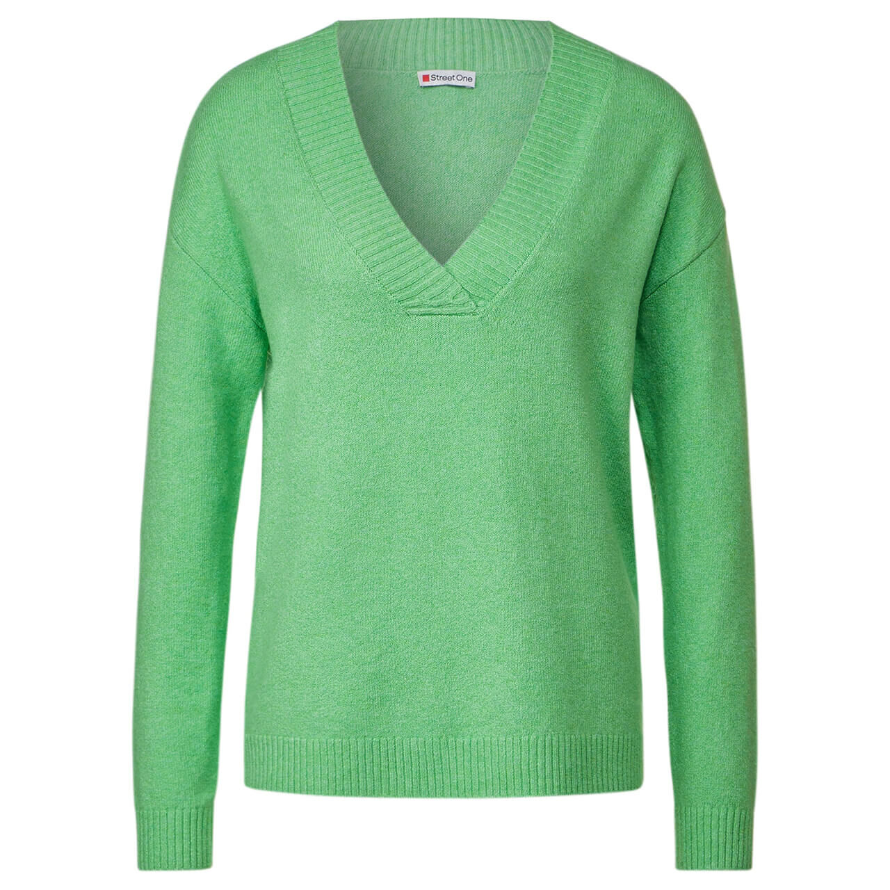 Street One Damen Pullover V-neck Sweater light green melange