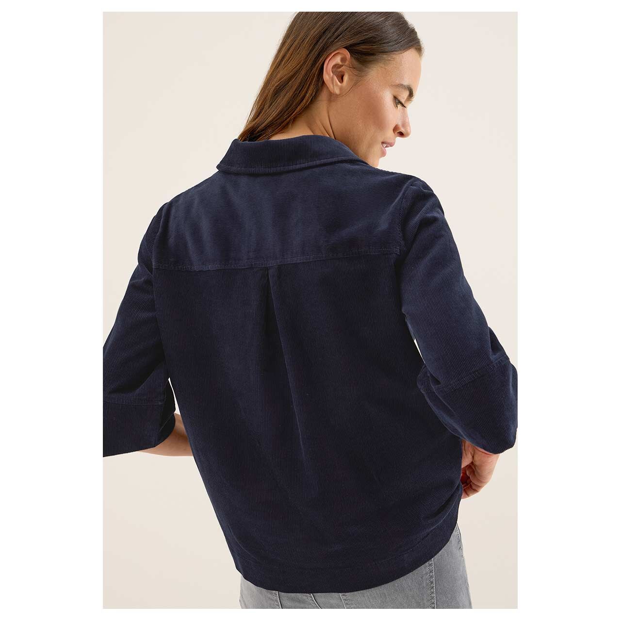 Damen 3/4 Arm Bluse Corduroy von Cecil in Dunkelblau, Rückansicht am Model