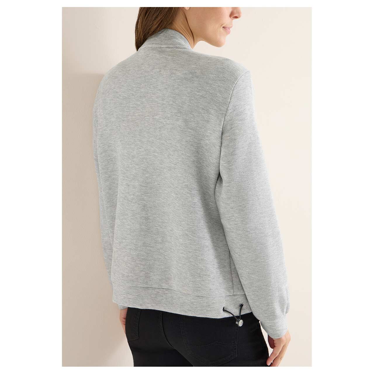 Damen Sweatjacke Soft Piqué von Cecil in Hellgrau meliert, Vorderansicht am Model