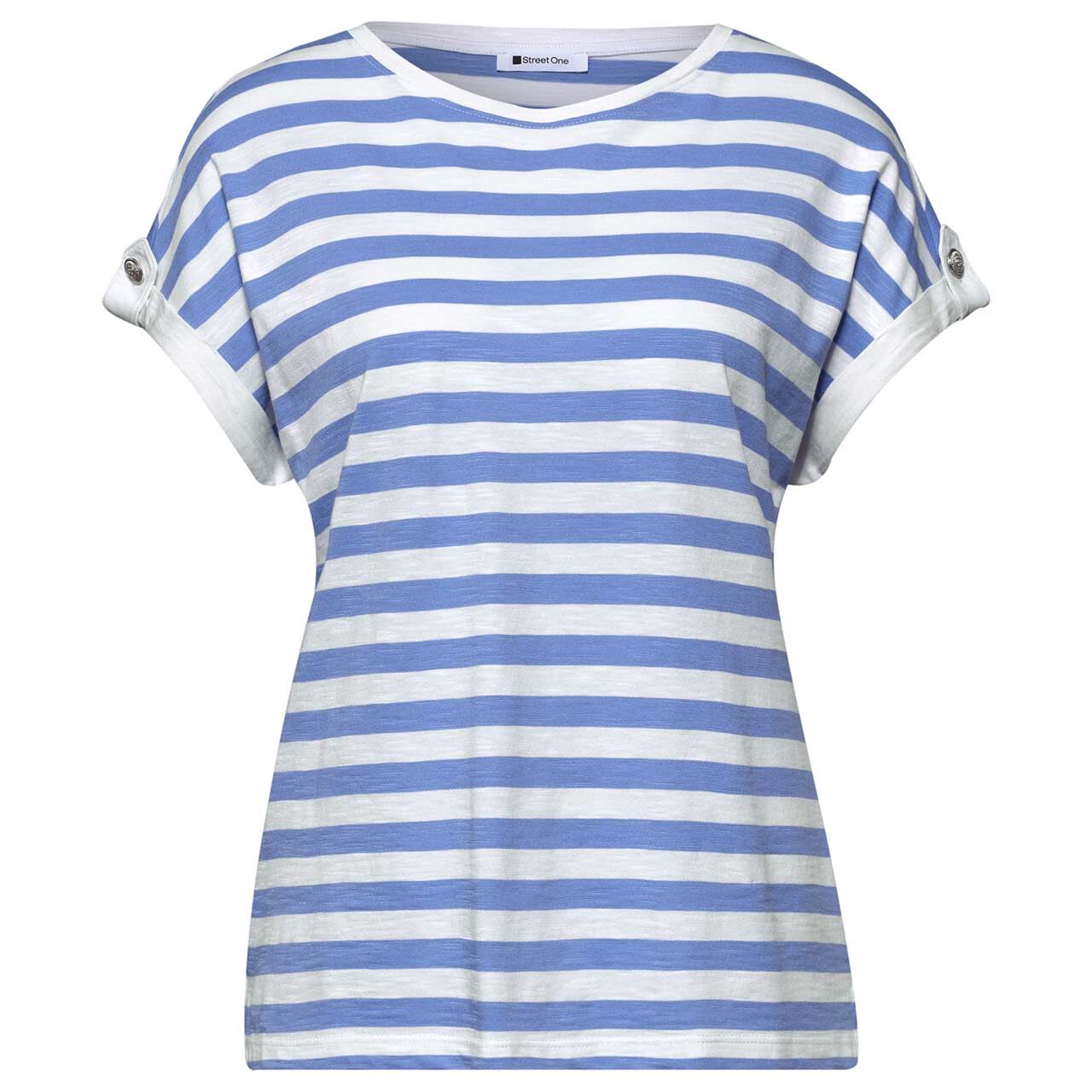 Street One Damen T-Shirt Basic Deco Buttons drift blue