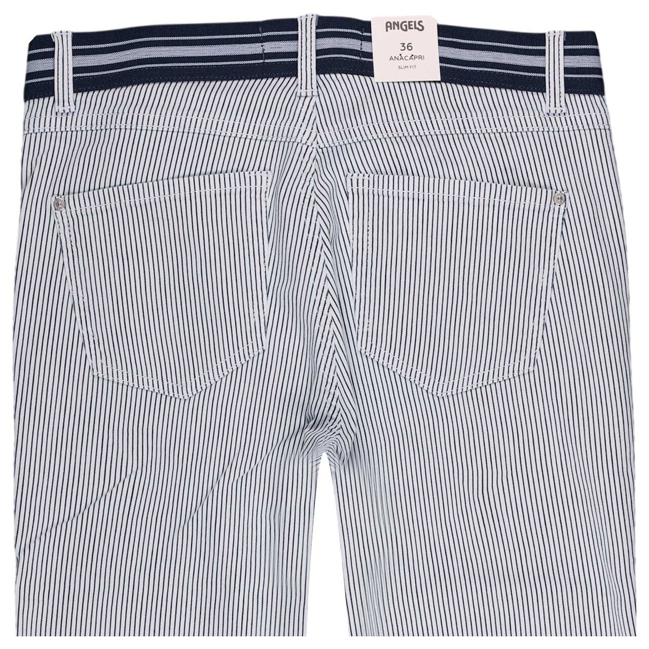 Damen 3/4 Jeans Anacapri Sporty von Angels in Dunkelblau gestreift, detaillierte Rückansicht