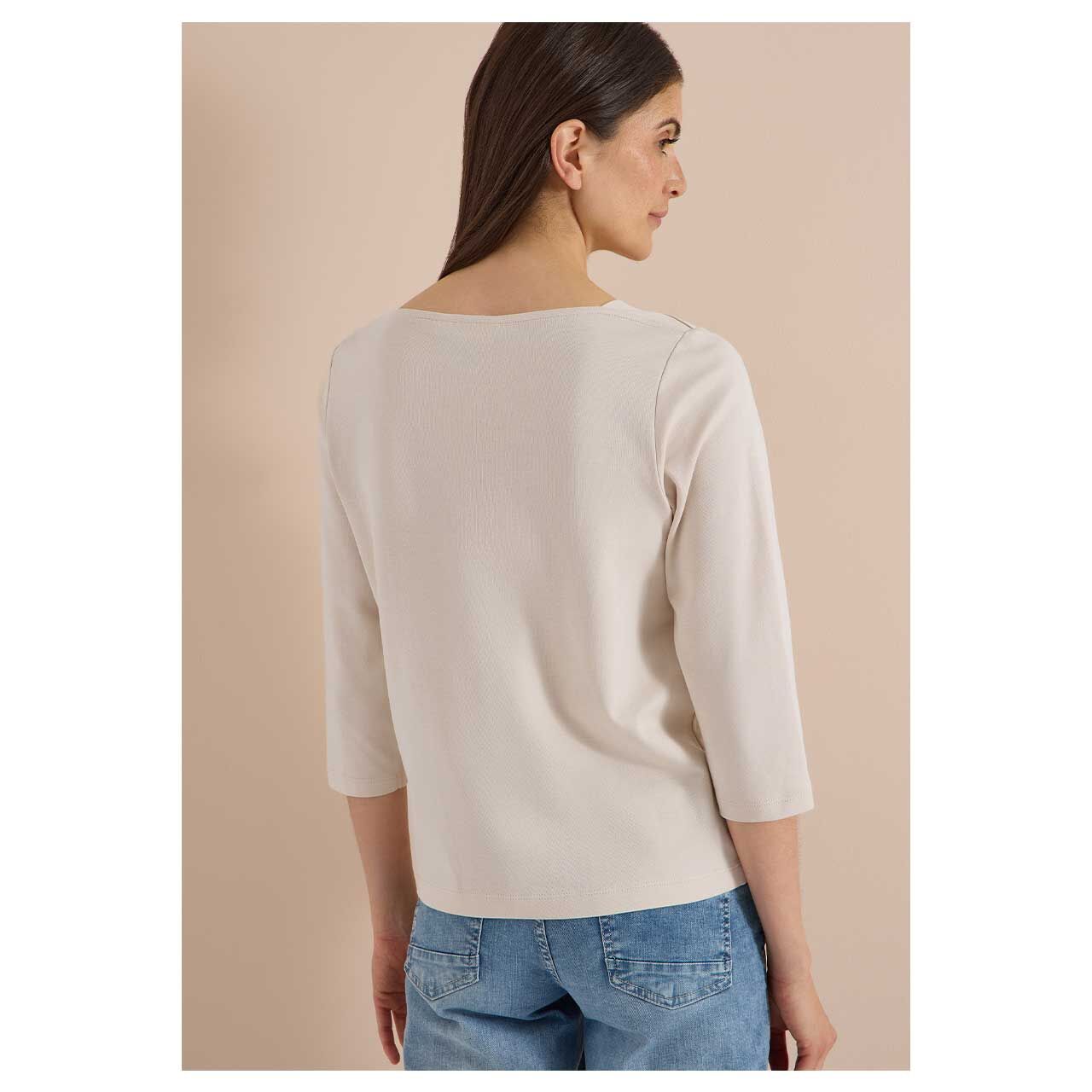 Damen 3/4 Arm Shirt Basic Boatneck von Cecil in Hellbeige, Rückansicht am Model