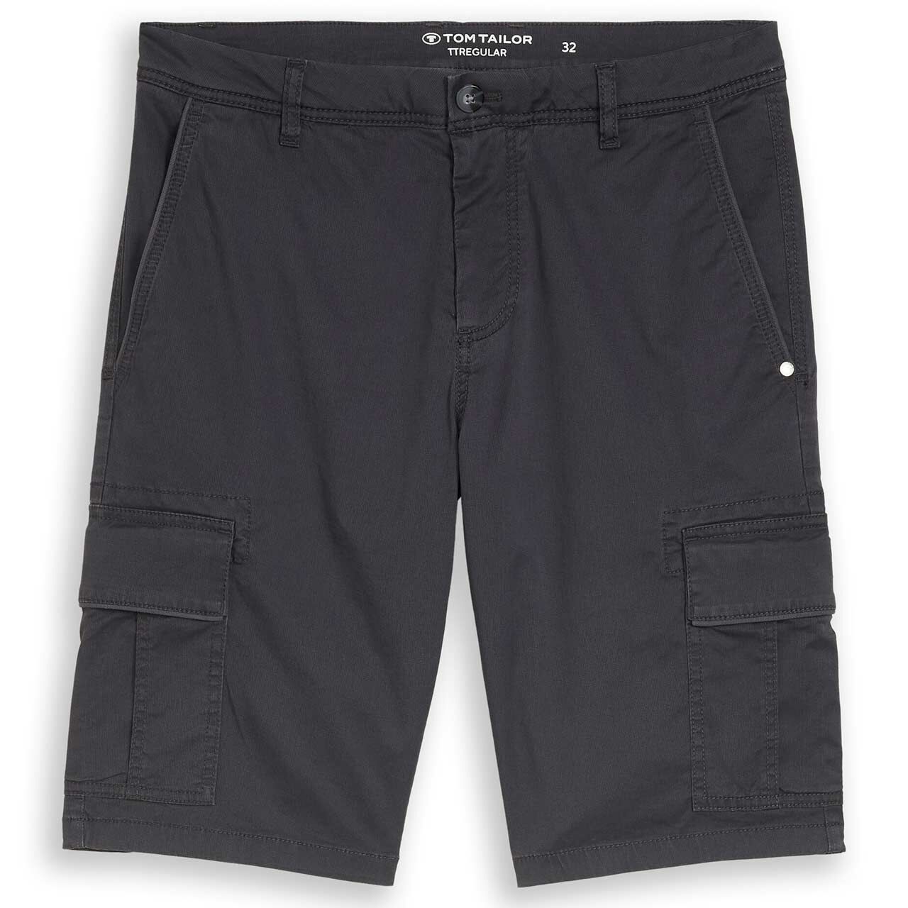 Stretch Herren Cargo Baumwoll Bermuda von Tom Tailor in Grau mit Print, Vorderansicht