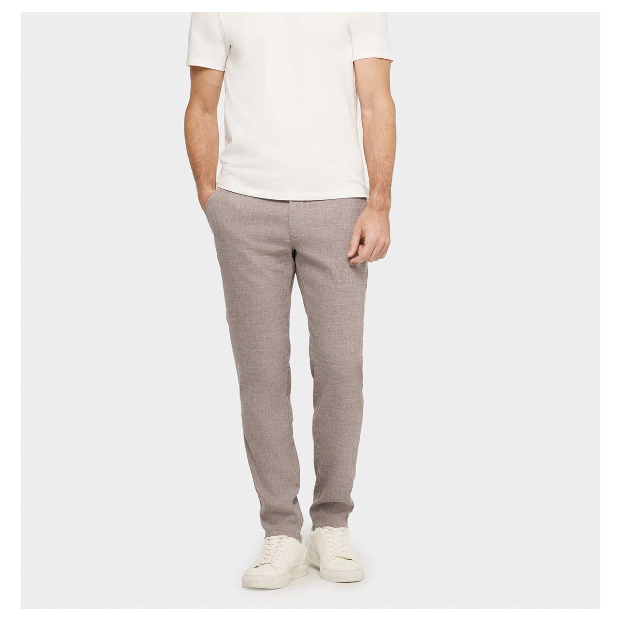 Herren Lennox Chino Leinenhose von MAC in Hellbraun meliert, Vorderansicht