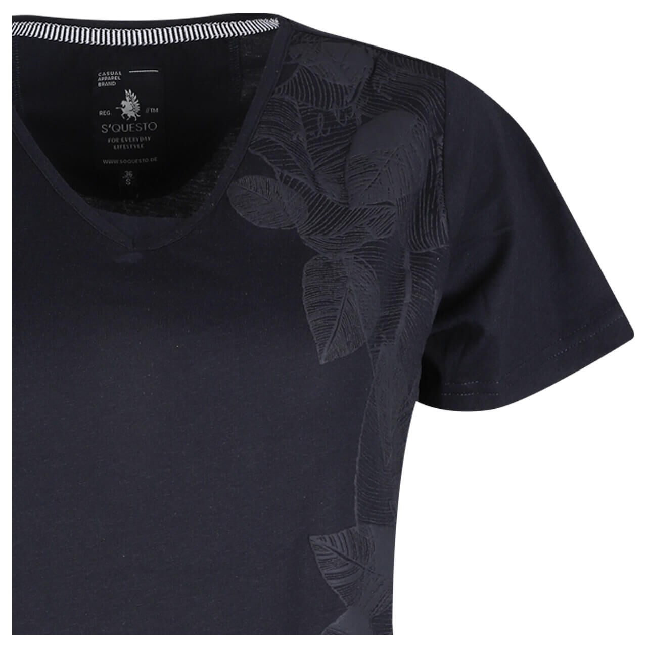 Soquesto Damen T-Shirt navy leaf printed