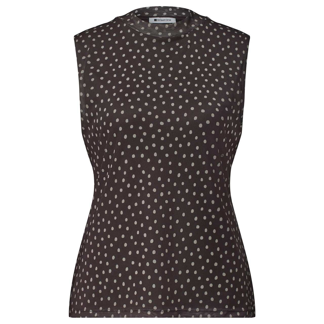 Street One Damen Top Printed Turtle Neck Mesh black coffee