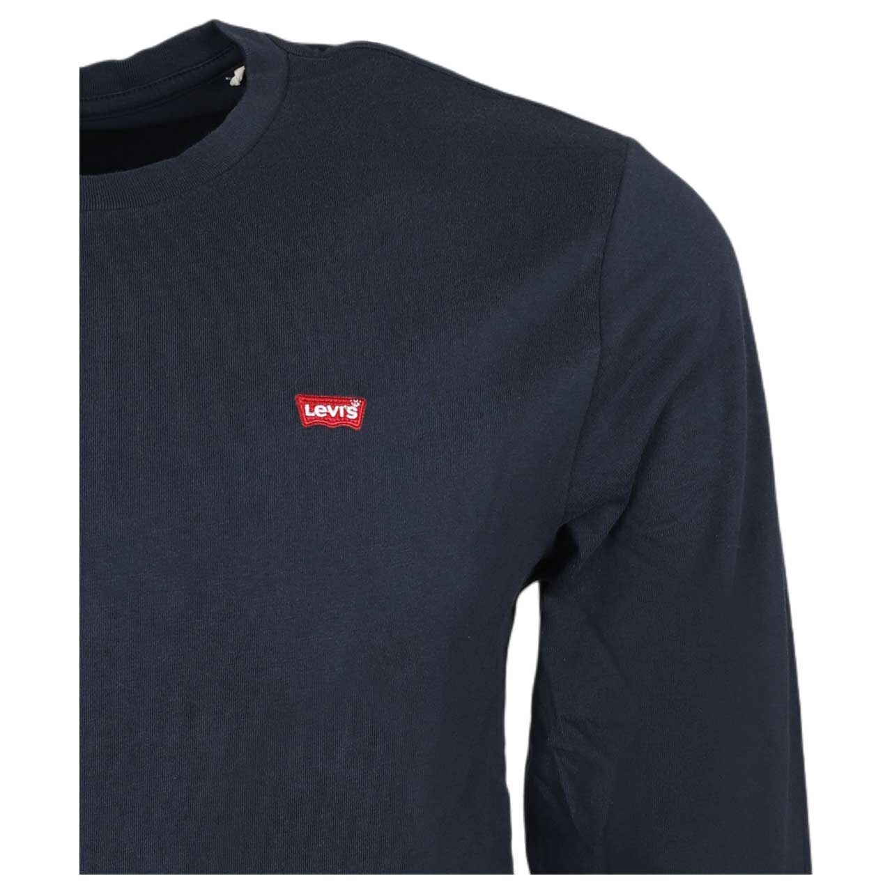 Nahaufnahme von Levi's® Herren Logo Langarm Shirt in Dunkelblau rechte Schulter mit Markenlogo