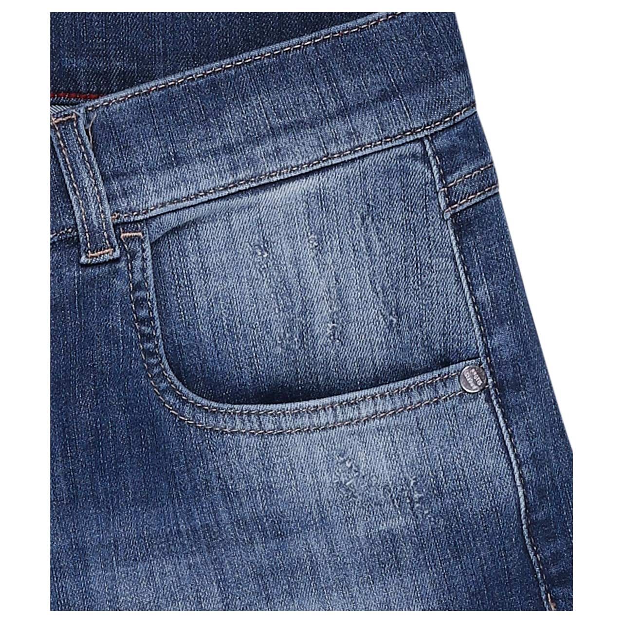 Damenjeans Straight von Angels in Blau angewaschen mit Destroyed-Effekten, Detailansicht Vordertasche