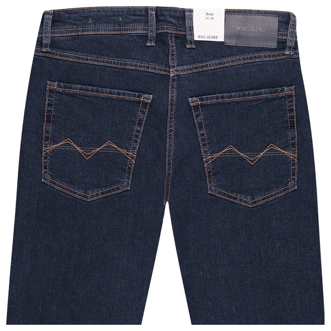Stretch Herrenjeans Arne von MAC in Dunkelblau verwaschen, detaillierte Rückansicht