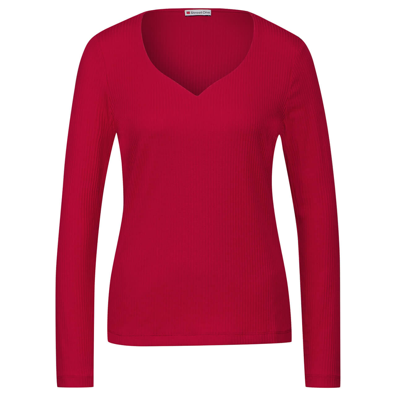 Street One Damen Langarm Shirt Heart Shape Rib intense red