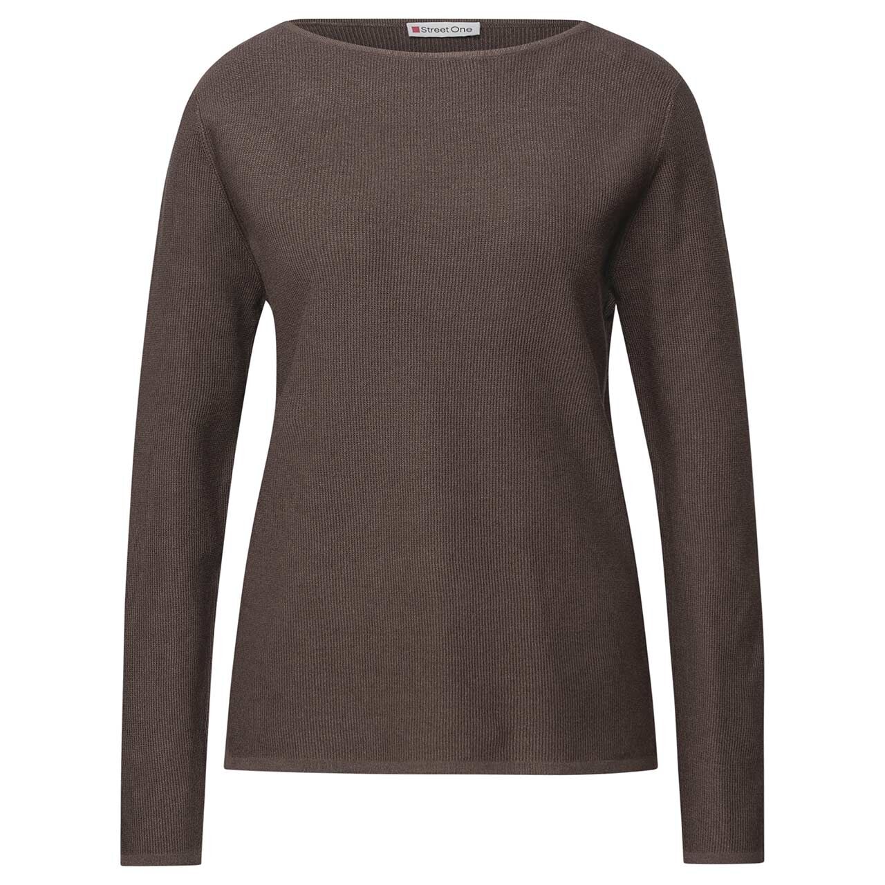 Street One Damen Pullover U-Boat Sweater dark nomad brown melange Street One Damen Pullover U-Boat Sweater dark nomad brown melange