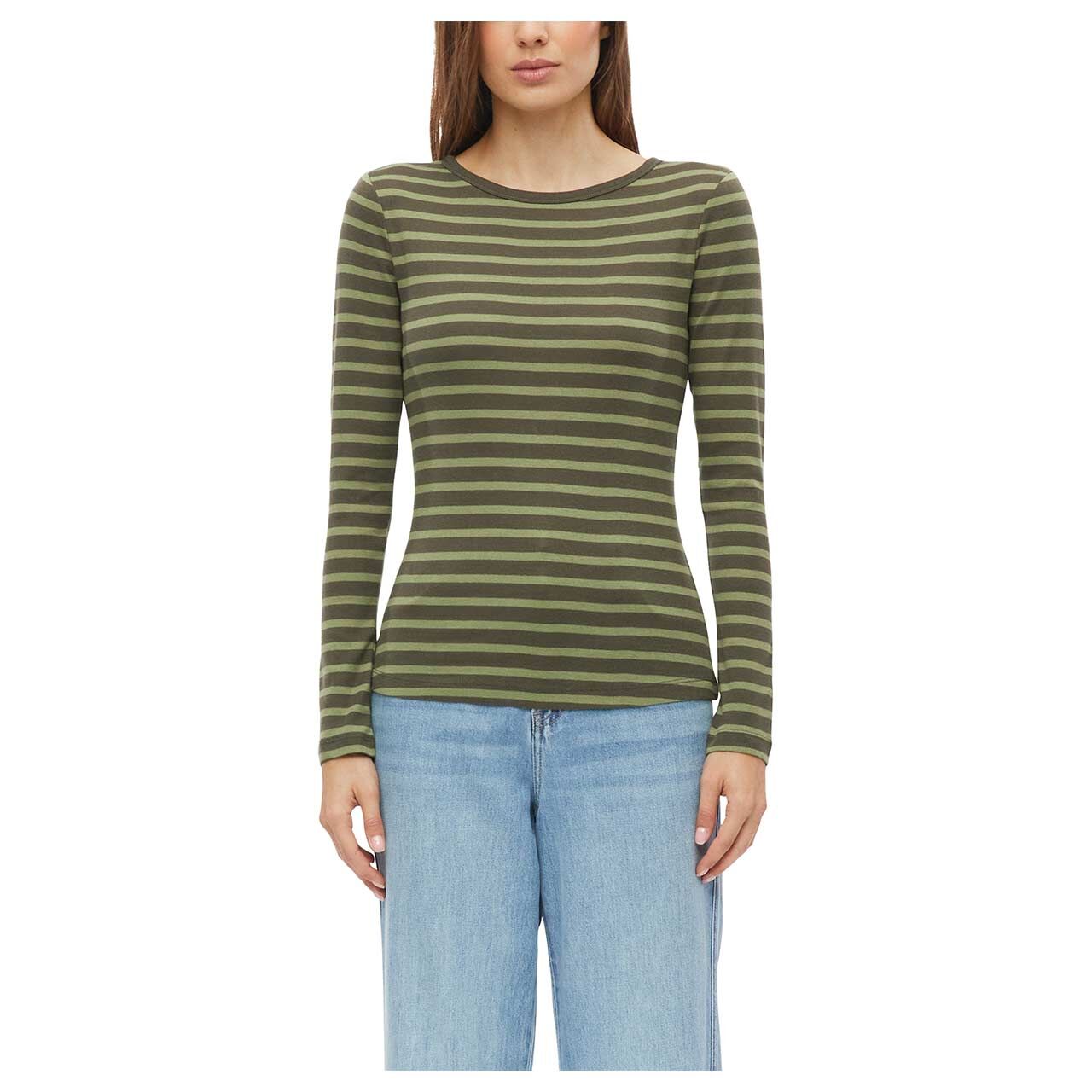 Damen Langarm Shirt von s.Oliver in Grün gestreift, Vorderansicht am Model