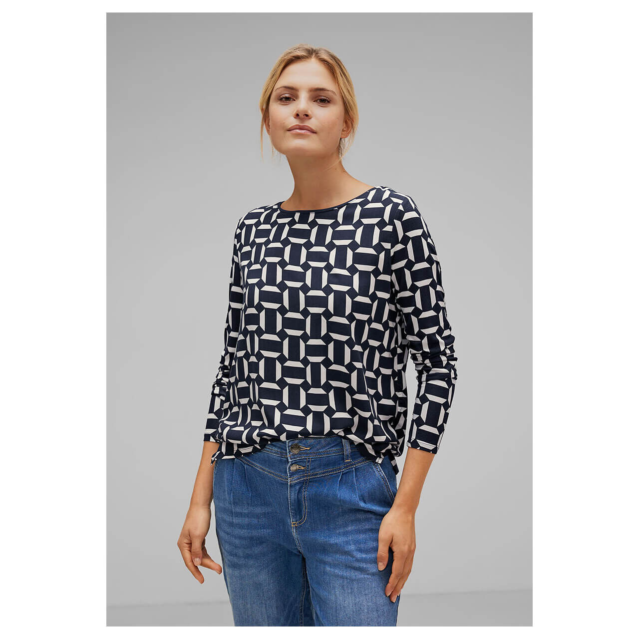 Street One Big Graphic Langarm Shirt dark blue