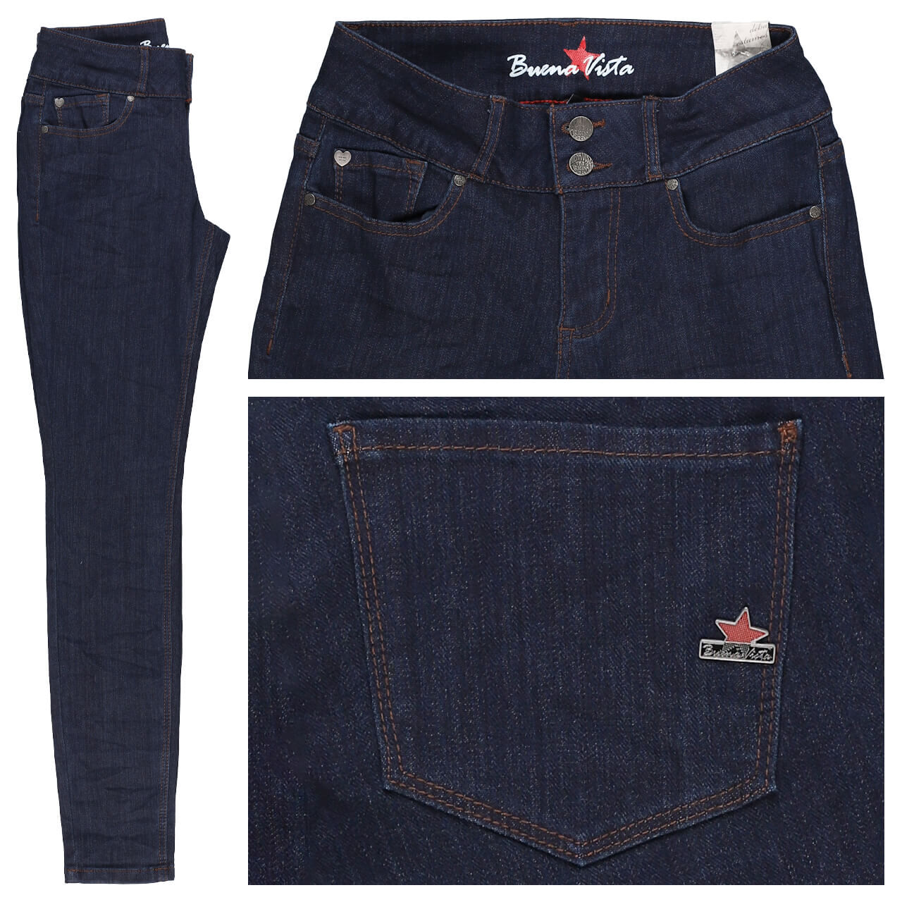 Buena Vista Tummyless Stretch Denim Jeans dark raw blue