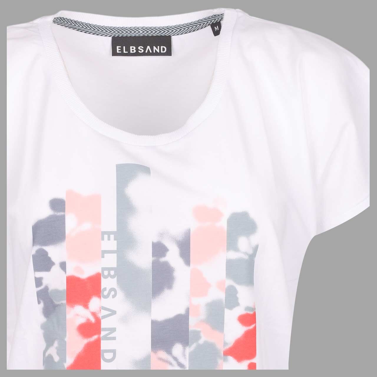 Damen T-Shirt Grima von Elbsand in Weiß mit Print, detaillierte Vorderansicht