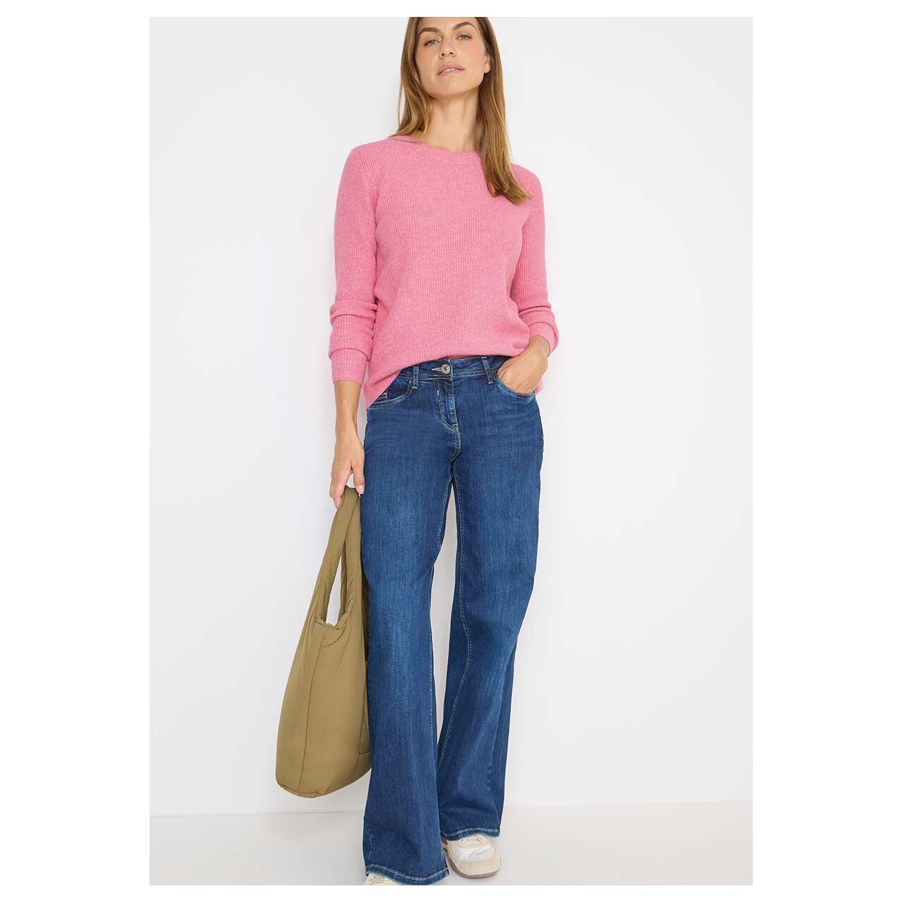 Damen Damen Pullover Cosy Rib Mix von Cecil in Rosa meliert, Ganzkörperansicht am Model