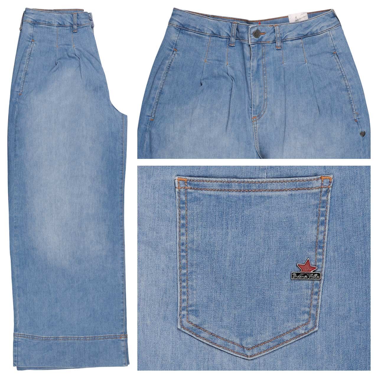 Buena Vista Wide Palazzo Magic Denim Ankle Jeans mid stone