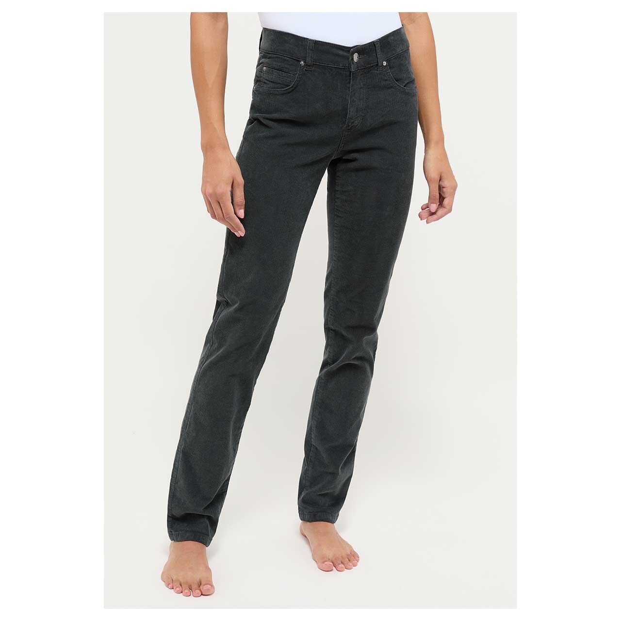 Damen Cordhose Cici von Angels in Dunkelgrau, Vorderansicht am Model