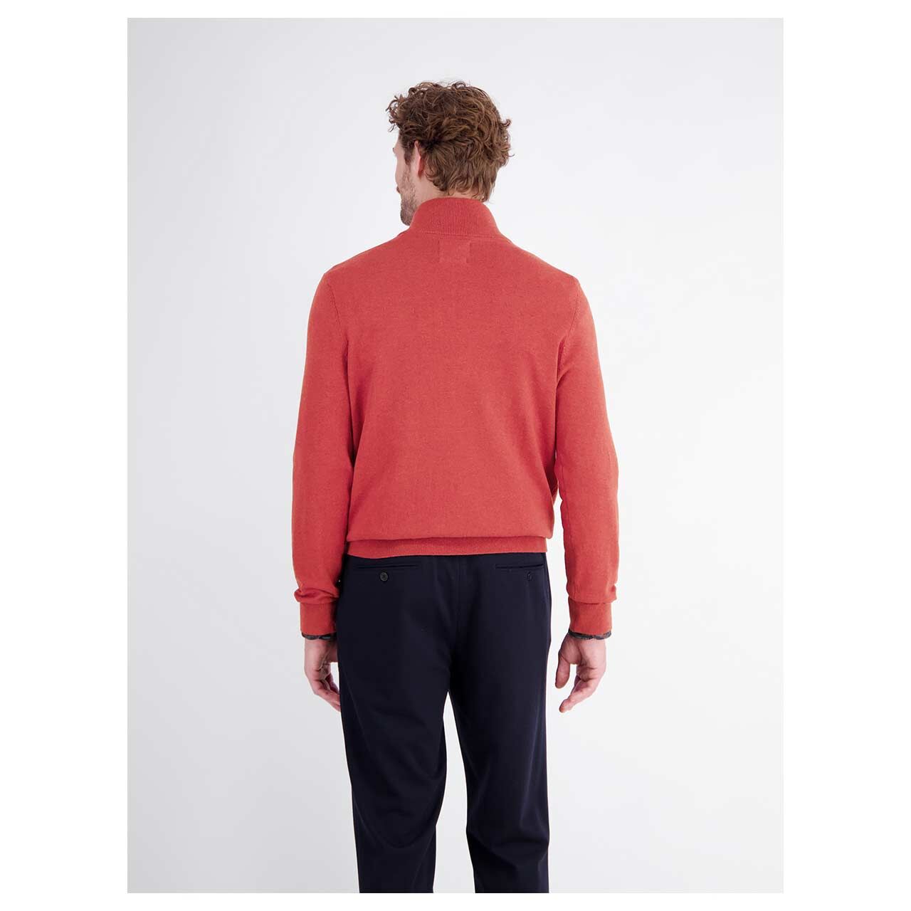 Herren Pullover Troyer von Lerros in Rot meliert, Rückansicht am Model