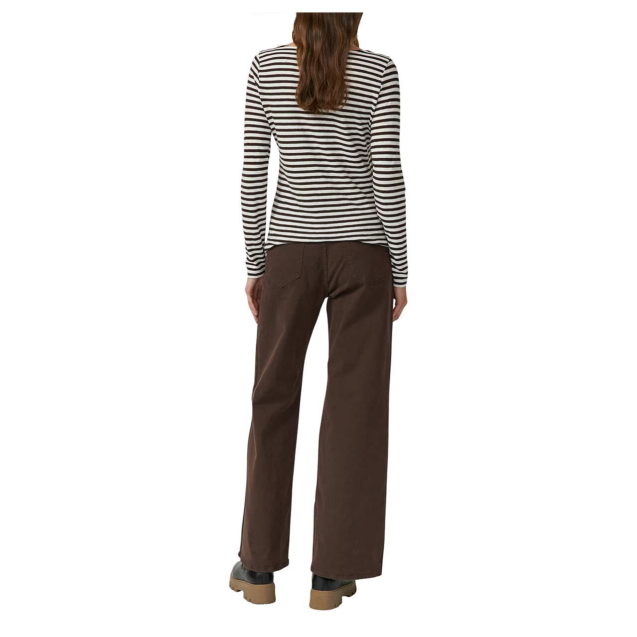 Damen Langarm Shirt von s.Oliver in Dunkelbraun gestreift, Rückansicht am Model