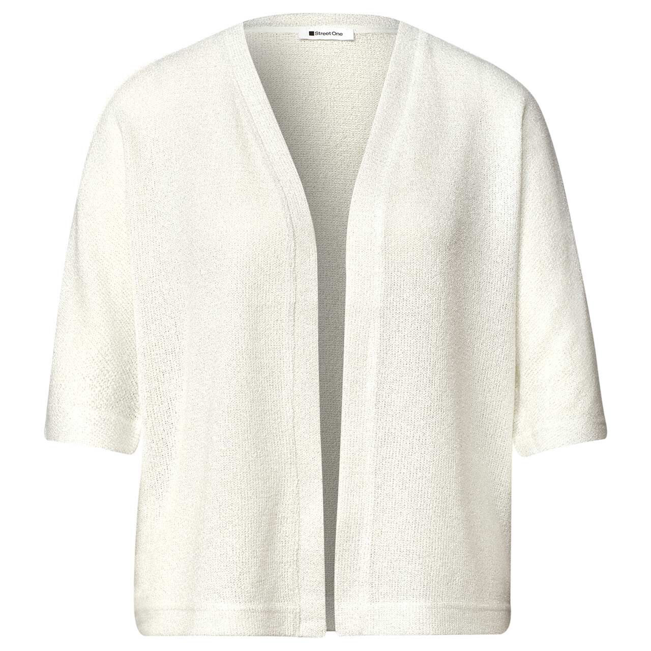 Street One Damen Kurzarm Strickjacke Knit Look Batwing off white