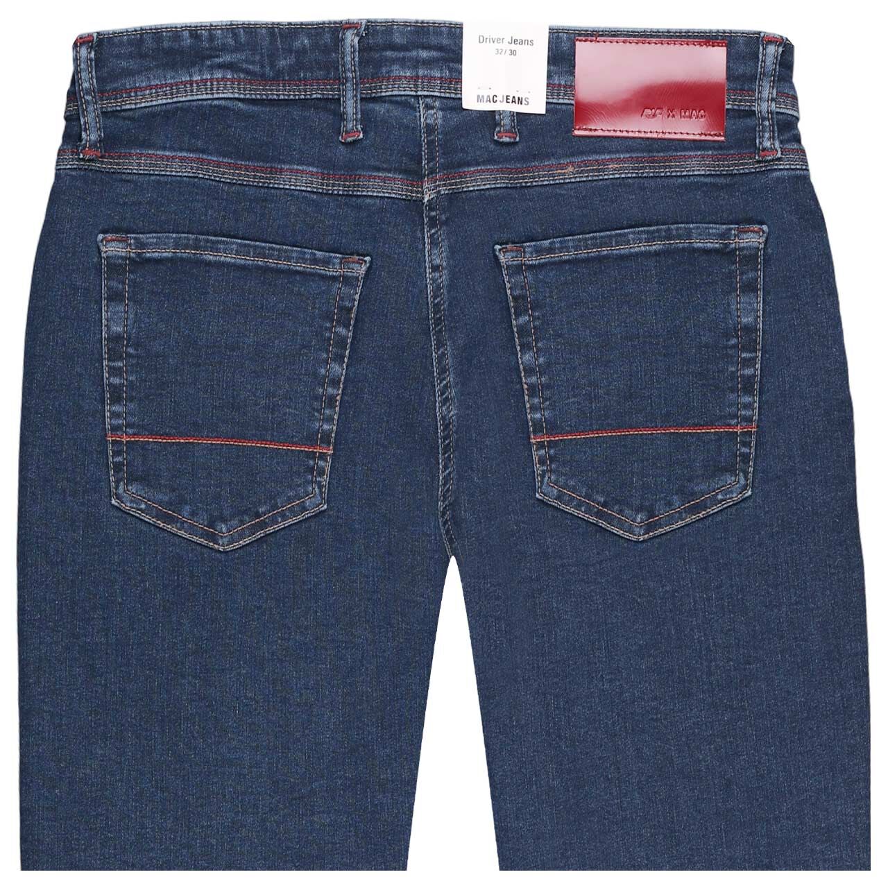 Herrenjeans Flexx Driver von MAC in Dunkelblau angewaschen, detaillierte Rückansicht