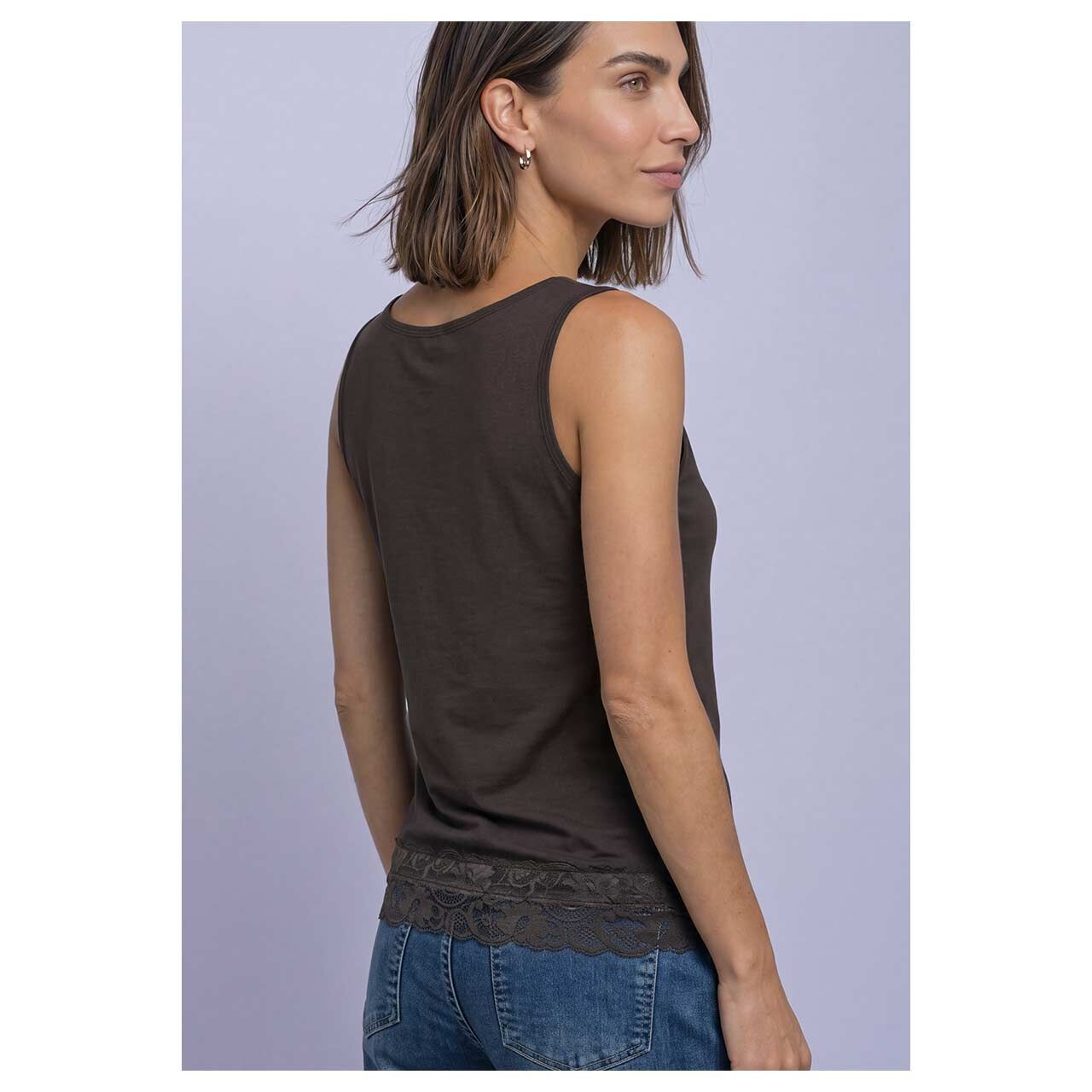 Damen Top Basic Lace Cuff von Street One in Dunkelbraun, Rückansicht am Model