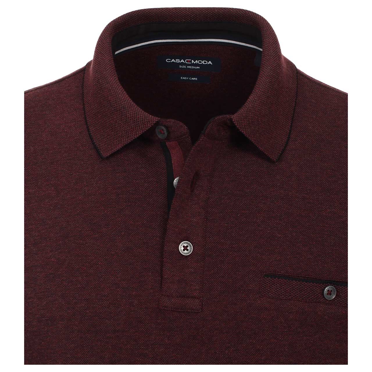 Herren Polo Langarm Shirt von Casa Moda in Burgunderrot meliert, Detailansicht vorne