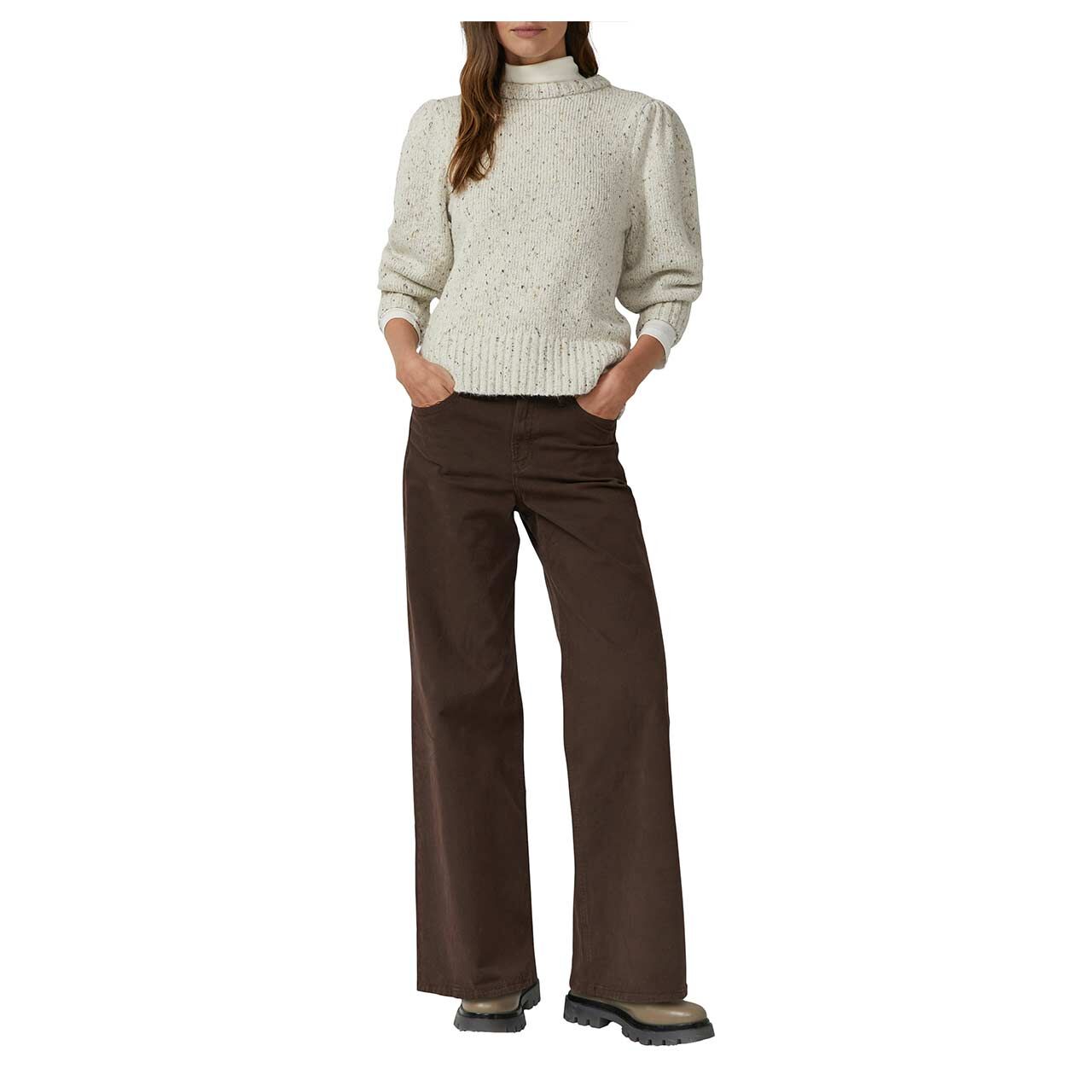s.Oliver Damen Pullover in Cremeweiß mit Print, Ganzkörperansicht am Model