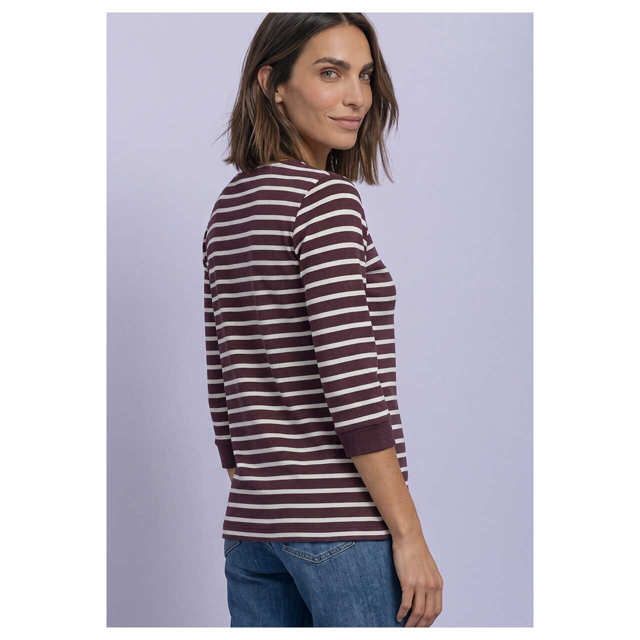 Damen 3/4 Arm Shirt Basic U-Boat von Street One in Lila gestreift, Rückansicht am Model